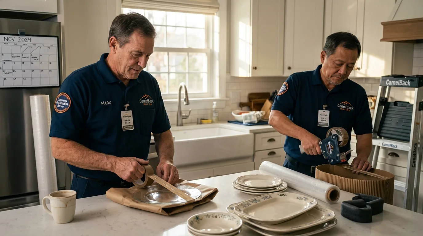 Professional crew packing kitchen dishware in Millbrae, CA